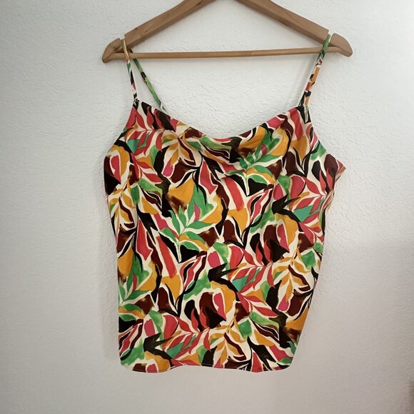 Nine West Multicolor Cowl Neck Camisole‎ Tank Top Womens L Leaf Artsy Resortwear - Picture 1 of 11